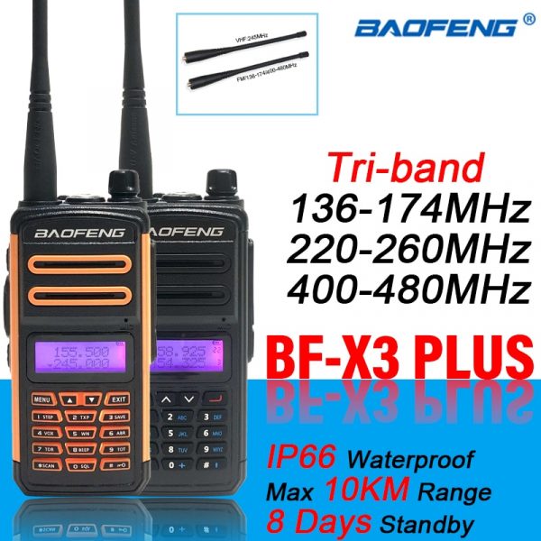 Tri-band Baofeng BF X3 Plus Long Range Walkie Talkie BF-X3 Plus Waterproof Ham CB Radio