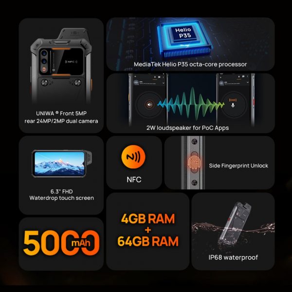 Discounted UNIWA W888 Andriod 11 IP68 Explosion-proof PTT Walkie Talkie 4G Phone - Image 2