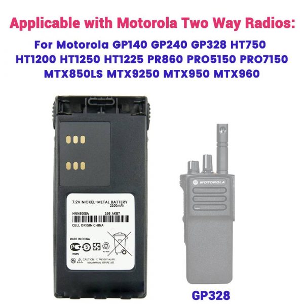 Replacement Battery HNN9008A 2100mAh NI-MH for Motorola GP140 GP380 HT750 HT1250 HT1500 GP328 GP338 GP320 MTX8250 Two Way Radio - Image 3