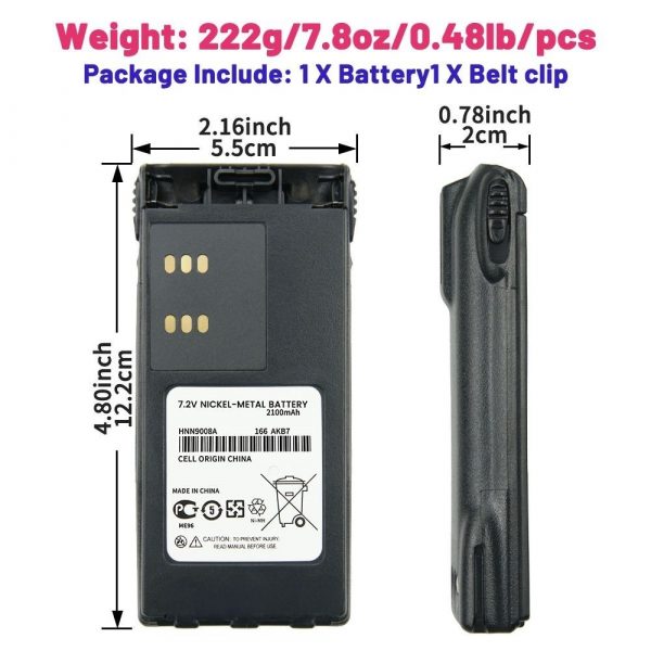 Replacement Battery HNN9008A 2100mAh NI-MH for Motorola GP140 GP380 HT750 HT1250 HT1500 GP328 GP338 GP320 MTX8250 Two Way Radio - Image 6