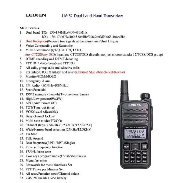 LEIXEN UV-52 Dual Band Walkie Talkie Dual PTT Handheld Two Way Radio with Scrambler voice companding 6W - Image 2