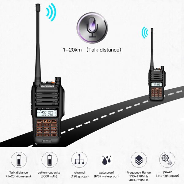 8000mAh 15W Baofeng UV-9R Plus Ham radio IP67 Waterproof UHF/VHF 10-20KM Walkie Talkie Two Way Radio - Image 3
