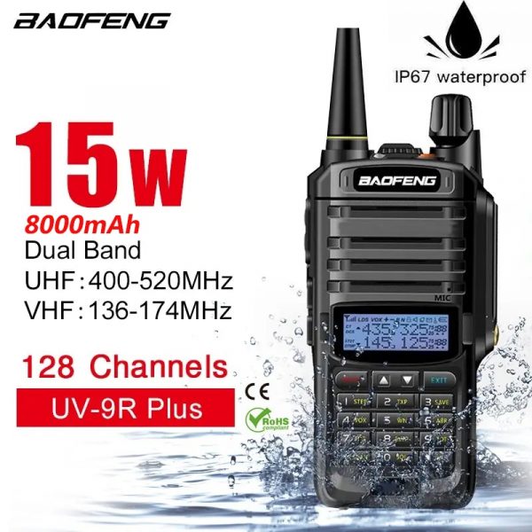 8000mAh 15W Baofeng UV-9R Plus Ham radio IP67 Waterproof UHF/VHF 10-20KM Walkie Talkie Two Way Radio