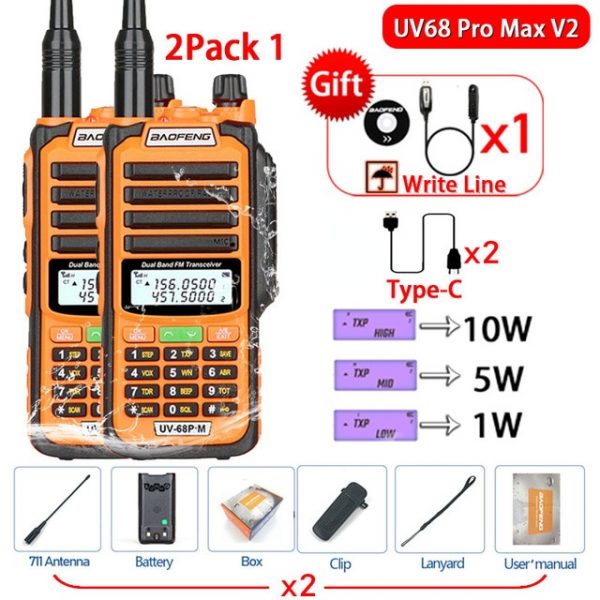 2Pack 10W Tri-Power Baofeng UV-68 PRO MAX V2 IP68 Waterproof Walkie Talkie High Power 711 antenna Radio 2-Way Radio Long Range - Image 2