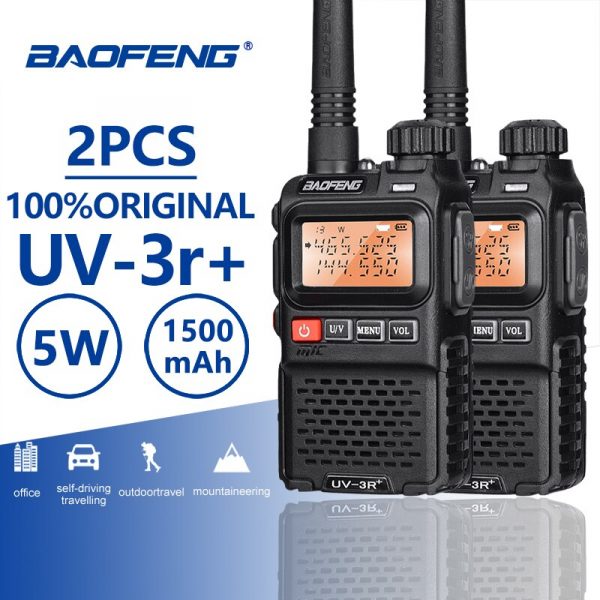 2pcs BaoFeng UV-3R+ Upgrade Ver Mini Walkie Talkie Dual Band Dual Display Small Amateur Two Way Radio Comunicador