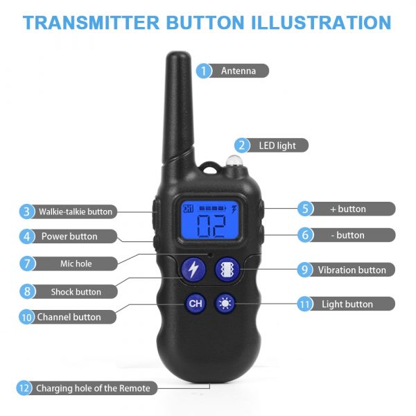 2km for 1/2/3 Dogs Waterproof Training Collar With Walkie-Talkie Beep Vibration Shock - Image 5