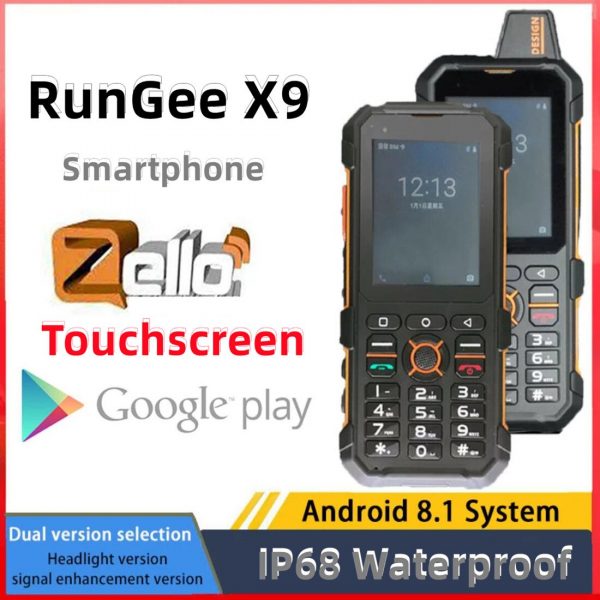IP68 Waterproof walkie talkie Rungee X9 4G Lte Zello Smart Phone 1GB+8GB Android 8.1 WiFi hotspot GPS Bluetooth Dual SIM FM PTT