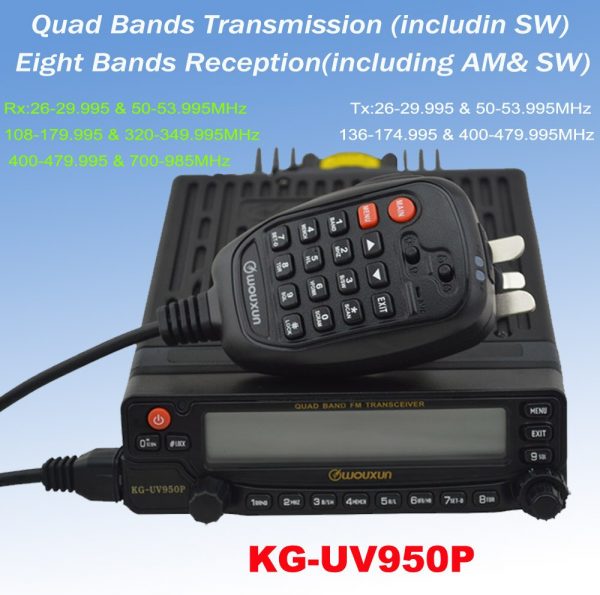 Wouxun KG-UV950P Quad Bands 50W Transmission Eight Bands Reception AM & SW Mobile Transceiver