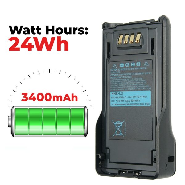 7.4V 3400mAh KNB-L3 Battery for Kenwood VP6230 TK-5430 NX-5000 NX-5200 NX-5300 Series Walkie Talkies Replacement Li-ion Battery - Image 2