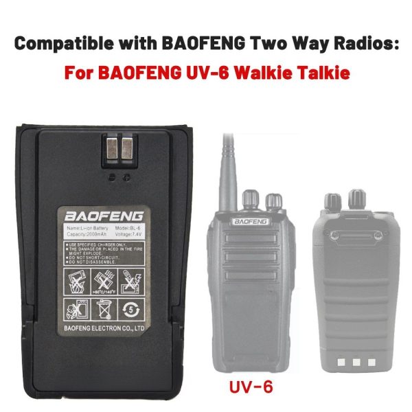 Original Baofeng UV-6 Battery BL-6 2000mAh 7.4V Li-ion Battery for Baofeng UV6 UV-6D Walkie Talkie Rechargeable Battery