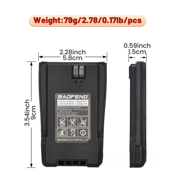 Original Baofeng UV-6 Battery BL-6 2000mAh 7.4V Li-ion Battery for Baofeng UV6 UV-6D Walkie Talkie Rechargeable Battery - Image 5