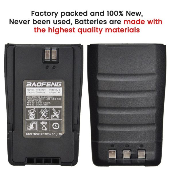 Original Baofeng UV-6 Battery BL-6 2000mAh 7.4V Li-ion Battery for Baofeng UV6 UV-6D Walkie Talkie Rechargeable Battery - Image 2