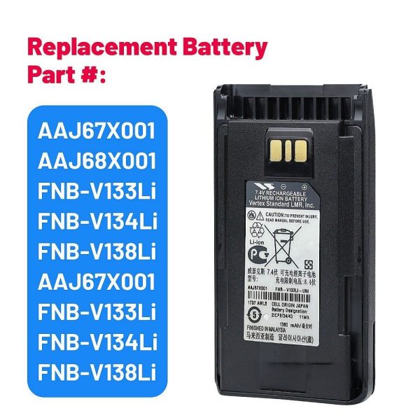 AAJ67X001 FNB-V133Li OEM Battery for Vertex Standard EVX-231 EVX-261 VX-451 VX-454 EVX-530 EVX-531 Radios Battery with Belt Clip