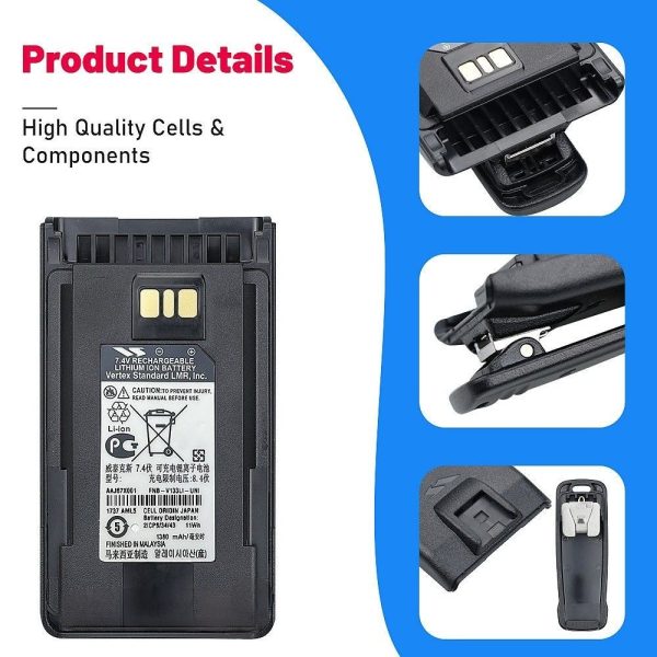 AAJ67X001 FNB-V133Li OEM Battery for Vertex Standard EVX-231 EVX-261 VX-451 VX-454 EVX-530 EVX-531 Radios Battery with Belt Clip - Image 5
