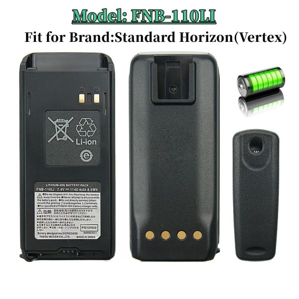 7.4v 1140mAh FNB-110LI Li-ion Battery for Standard Horizon HX290 HX290S Marine Walkie-talkie Rechargeable Battery with Belt Clip - Image 3