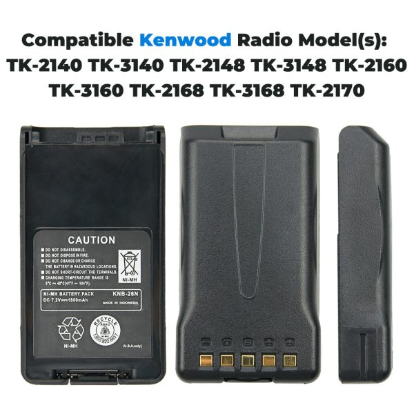 KNB-26N 1800mAh Ni-MH Battery Extended Replacement for Kenwood TK-2140 TK-3140 Two Way Radio - Image 2