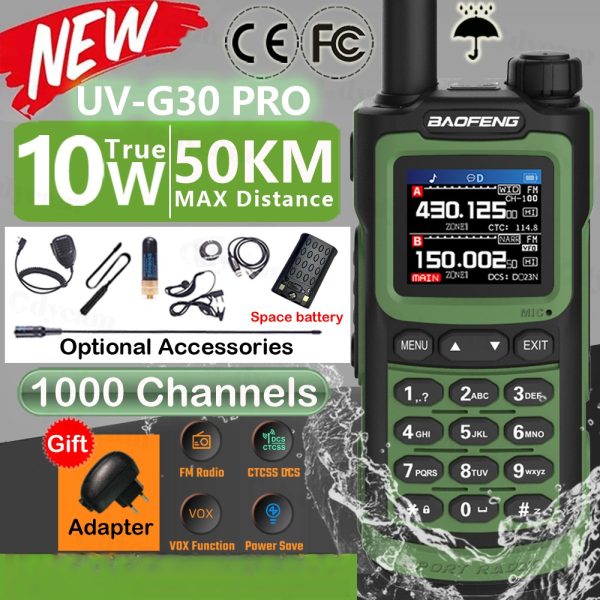 Baofeng UV-G30 Pro 2023 New Arrival Long Range Waterproof 50KM Real 10W USB-C Charge Portable 2-Way Radio