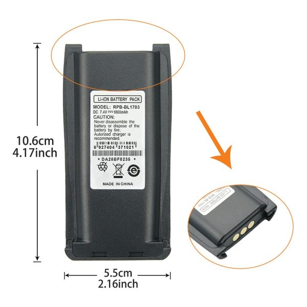 2X Replacement Battery for HYT RPU7500 RPV7500 PN BH1801 BL1703 BL1703Li BL2102 BL1703 - Image 3