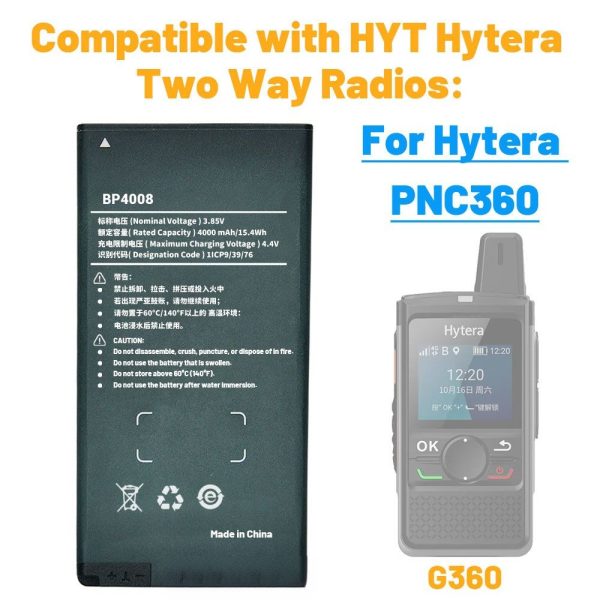4000mAh BP4008 Li-ion Polymer Battery for HYT Hytera PNC360 Walkie Talkie - Image 2