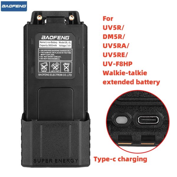 Upgraded Type-C 3800mAh Battery BL-5 Fast Charge for Baofeng UV5R UV-5RA etc Series - Image 3