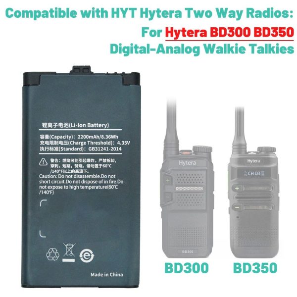 4.35V 2200mAh BL2202 Rechargeable Li-ion Battery for HYT Hytera BD300 BD350 Digital-Analog Walkie Talkie Replacement Battery - Image 2