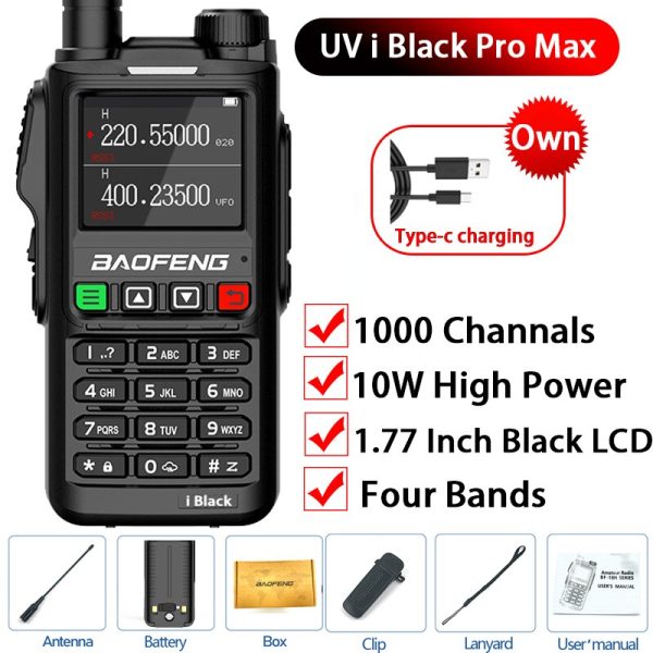 Baofeng UV18 i Black pro Model Professional Long Range Walkie Talkie, 4 Bands 1000 Channels Two-Way Radio VHF UHF 200-260 - Image 6