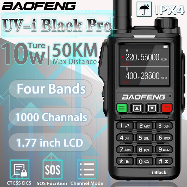 Baofeng UV18 i Black pro Model Professional Long Range Walkie Talkie, 4 Bands 1000 Channels Two-Way Radio VHF UHF 200-260
