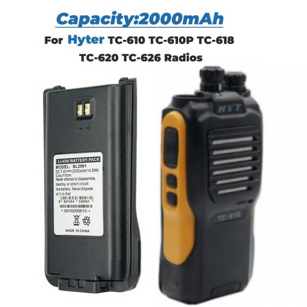 HYT BL2001 Battery 7.4V 2000mAh Li-ion Replacement Battery for Hytera TC-610 TC-610P TC-618 TC-620 TC-626 Two Way Radio Battery - Image 2