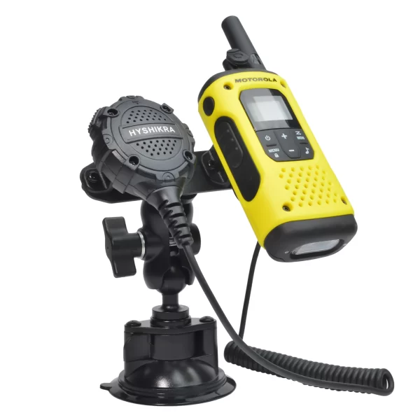 2-in-1 Walkie Talkie Car Mount&Speaker Mic Clip Holder, Handheld Two Way Radio Car Suction Cup Bracket Portable Adjustable Mount