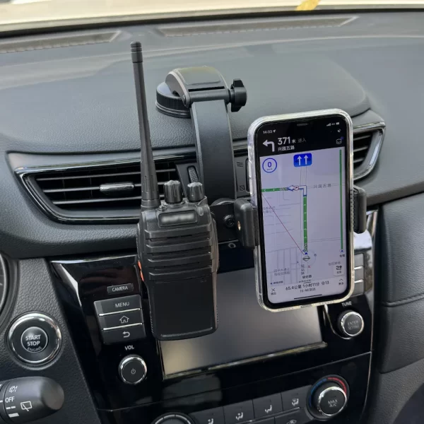 2 in1 Car Holder Walkie Talkie & Cellphones Bracket with Suction Cup Mount for Two Way Radio In-Dash Stand - Image 2