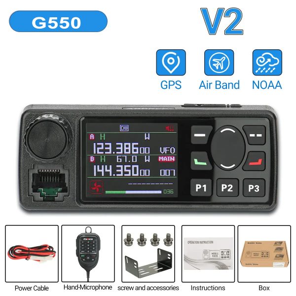 ALAFONE G550 Mobile Radio 25W 108-520MHz Full Band AM AIR Band 999 Channels Amateur GPS Radio Car Radio Station with Mic - Image 5