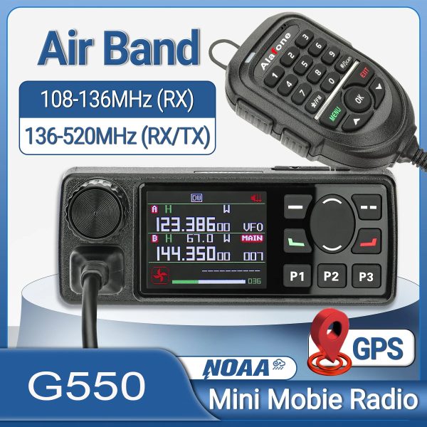 ALAFONE G550 Mobile Radio 25W 108-520MHz Full Band AM AIR Band 999 Channels Amateur GPS Radio Car Radio Station with Mic