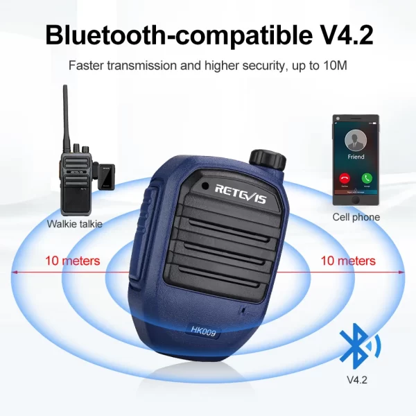 Retevis HK009 Wireless Bluetooth Speaker Microphone with Adapter PTT For kenwood 2pin Ham Radios Baofeng UV5R etc - Image 6