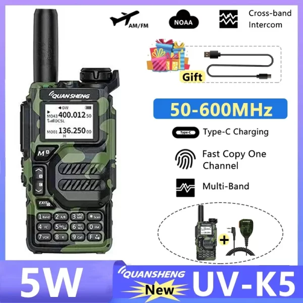 UV K5 Quansheng Walkie Talkie Camouflage Am Fm Two Way Radio Commutator VHF Station Receiver Ham Wireless Set Long Range Radio