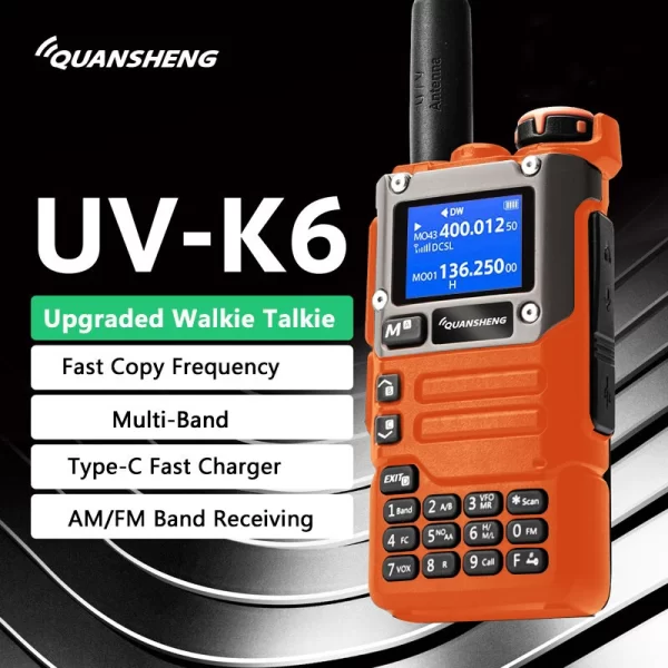 Orange UV K6 Quansheng Walkie Talkie 5W Air Band USB Type-C UHF VHF DTMF Wireless Frequency NOAA UV-K58 AM FM Ham Two Way Radio - Image 3