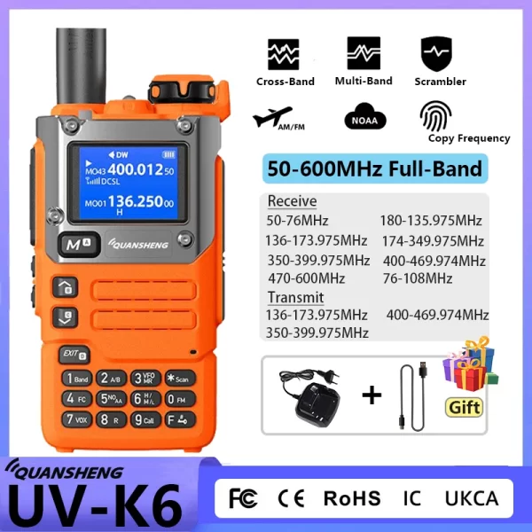 Orange UV K6 Quansheng Walkie Talkie 5W Air Band USB Type-C UHF VHF DTMF Wireless Frequency NOAA UV-K58 AM FM Ham Two Way Radio