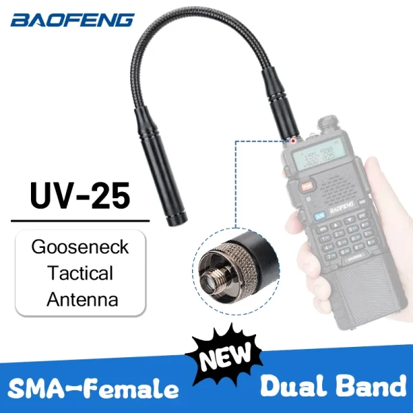 Baofeng UV-25 Gooseneck Tactical Antenna SMA-Female Dual Band VHF UHF Goose Tube Walkie Talkie UV-5R BF-25L Ham Two Way Radio