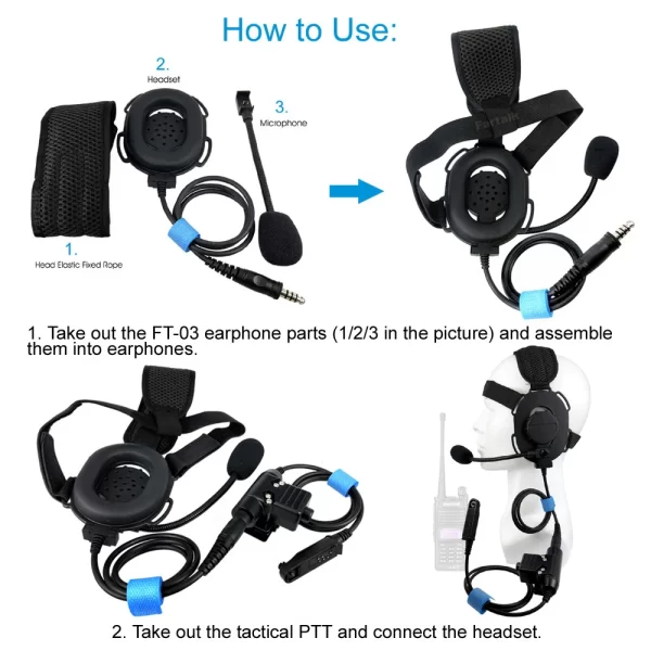 FT03 Tactical Headset U94 PTT for Baofeng BF-A58 UV-9R Plus BF-9700 GT-3WP UV-5S UV-XR Two way Radio Earphone - Image 4