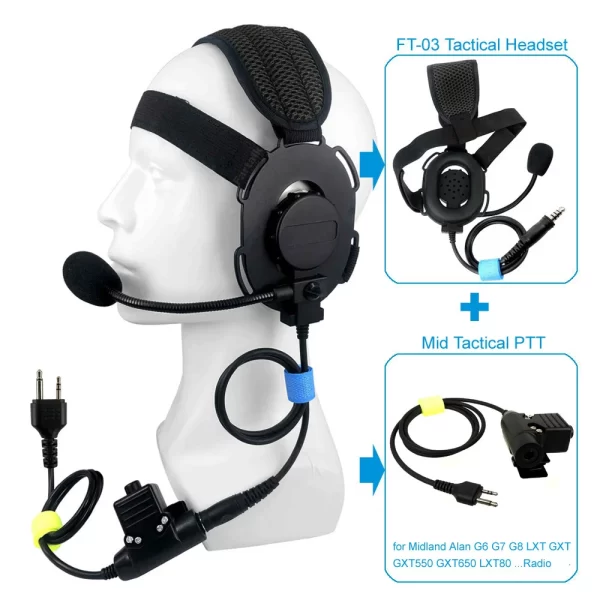 New Tactical PTT Headphone Mic for Midland Alan G6 G7 G8 LXT GXT GXT550 GXT650 LXT80 Radio Walkie Talkie FT-03 Earphone - Image 3