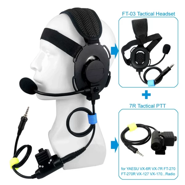 New Tactical PTT Headset Mic for YAESU Vertex VX-6R VX-7R VX6R VX7R FT-270 FT-270R VX-127 VX-170 Walkie Talkie FT-03 Headphone - Image 3