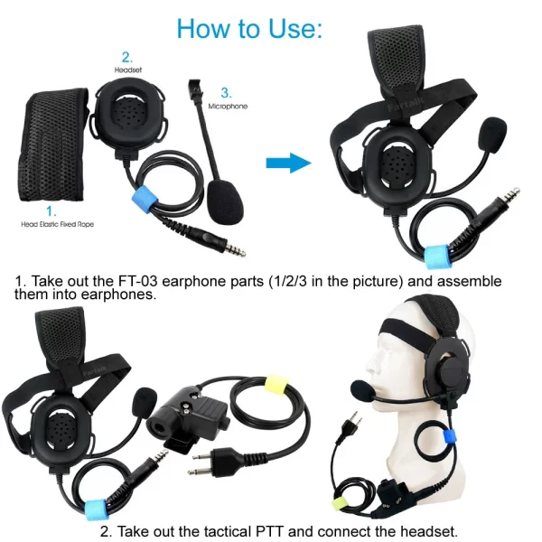 New Tactical U94 PTT Earpiece Mic for ICOM IC-F4TR IC-F10 IC-F20 IC-H2 IC-V80 IC-V82 Walkie Talkie FT-03 Earphone   - Image 4