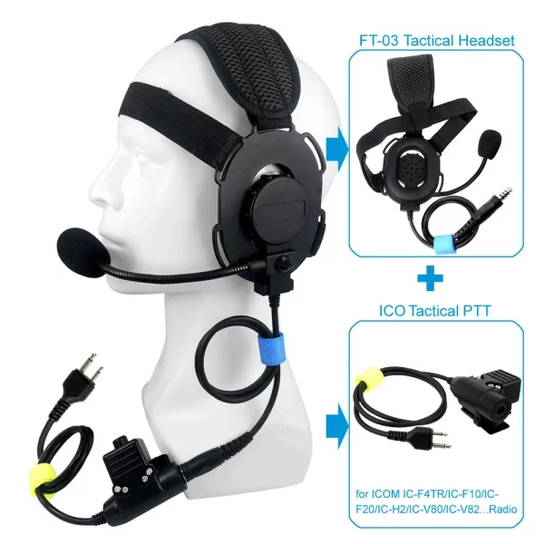 New Tactical U94 PTT Earpiece Mic for ICOM IC-F4TR IC-F10 IC-F20 IC-H2 IC-V80 IC-V82 Walkie Talkie FT-03 Earphone  