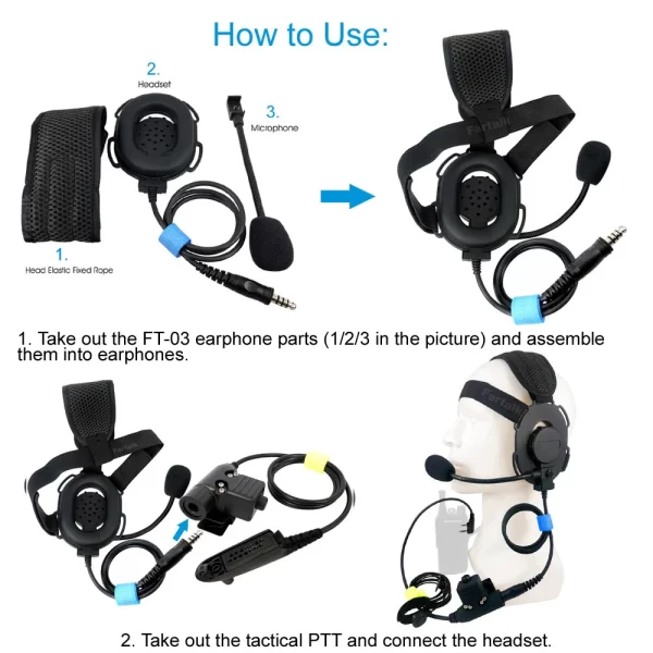 Tactical U94 PTT Headphone Headset for Motorola GP328 GP338 GP340 GP380 PRO5450 PRO5150 HT1250 HT750 MTX950 Walkie Talkie FT-03 - Image 5