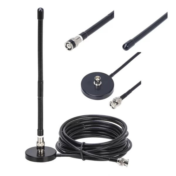 BNC Male 27MHz Radio Antenna with 5m Coaxial Cable and Mount Base for Kenwood, Motorola, ICOM IC-V8/V80/V82, TK100/300 Walkie Talkie