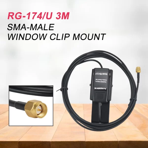 Nagoya RB-CLP Window Mount Clip RG-174/U 3m Cable for Handheld Two Way Radio - Image 3