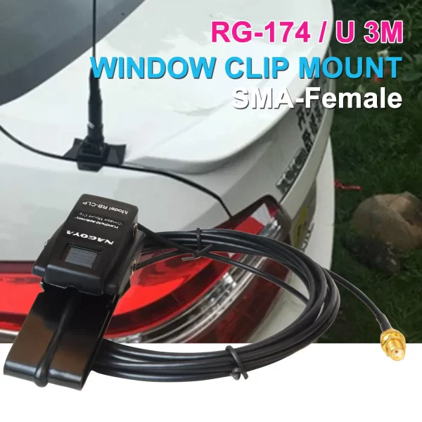 Nagoya RB-CLP Window Mount Clip RG-174/U 3m Cable for Handheld Two Way Radio