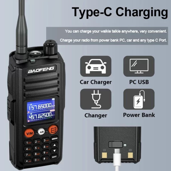 Baofeng UV-27 Pro Max Walkie Talkie 3-Band USB-C Charging High Power FM Radio NOAA 999 Channel Two Way CB Radio Long Range DTMF - Image 4