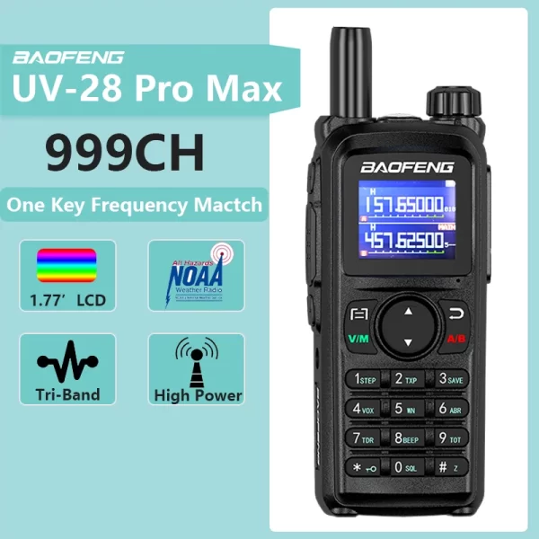 UV-28 Pro Max Baofeng UV 28 Walkie Talkies 5-10km 10W Tri Band USB C Charging NOAA 999CH UV-28L Long Range FM Ham Two Way Radio