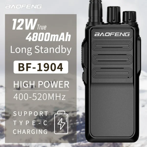 Baofeng Walkie Talkie BF-1904 12W High Power Professional Penetrating Radio Supports Type C Charge Long Range Powerful Portable Radio