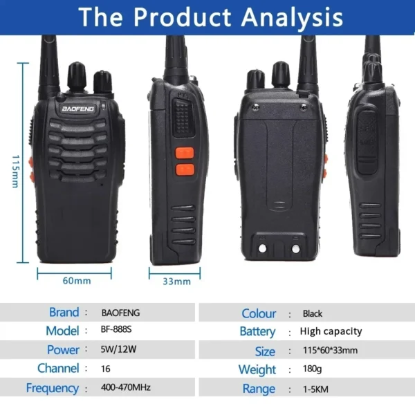 Baofeng 2pcs BF-888S Walkie Talkie UHF 400-470MHz Long Range Two Way Radios for Hunting Hotel Transceiver - Image 6